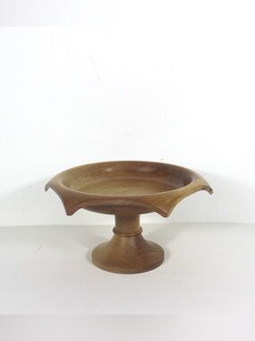 Vintage Hand Turned Maple Wood Pedestal Bowl